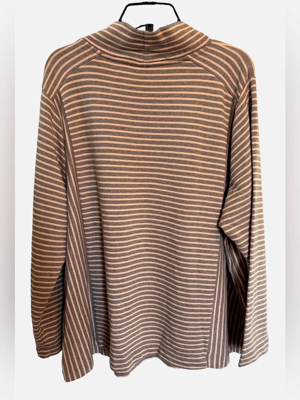 J. Jill NWT 3X Striped Mock Neck Knit Top Tan Gray Long Sleeve Plus French Terry - Picture 3 of 10